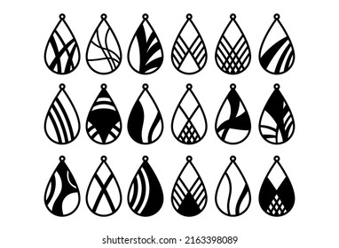 Earrings, pendants. Black and white templates for cutting svg