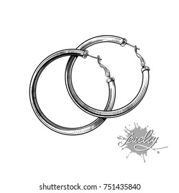 Earrings - rings. Template Vector.  Hand drawn linear illustration of a jewelry.