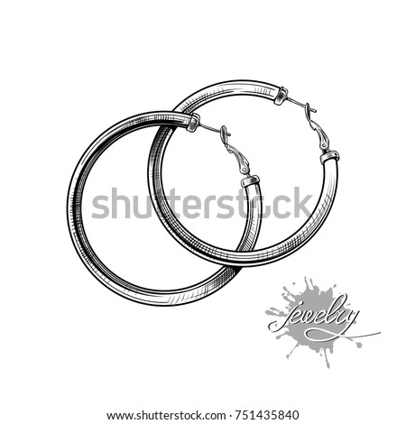 Earrings - rings. Template Vector.  Hand drawn linear illustration of a jewelry.