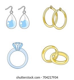 Earrings and rings vector icons