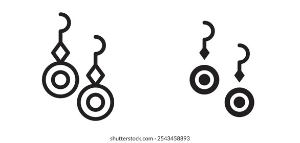 Earrings vector icon set in black.