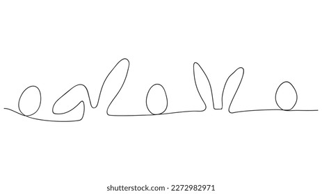 Ears bunny and eggs one line art, continuous