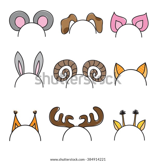 ears cartoon\
animals set on white\
background