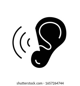 Ears checking black icon, concept illustration, vector flat symbol, glyph sign.