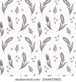 Ears and grains in doodle style. Cereal seamless pattern background. 