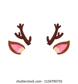 Ears and horns of a New Year's deer mask. Carnival chrismas hat on face. Vector cartoon illustration