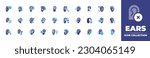 Ears icon collection. Duotone color. Vector illustration. Containing hearing, hearing aid, in ear headphones, ear, earache, music, ear plug, hearing test, otitis, deaf, deafness.