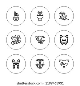 Ears icon set. collection of 9 outline ears icons with dog, easter bunny icons. editable icons.