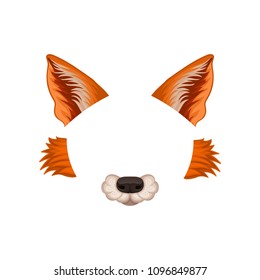Ears, nose and cheeks of red fox. Elements of animal face. Flat vector design for selfie photo decor or video chat effects