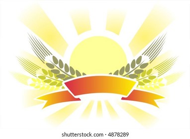 Ears and red tape on a background of the sun with missing beams.