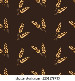 Orejas de trigo maduro, patrón de fondo sin costuras. Ilustración vectorial de papel tapiz de pasto de cereales.