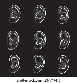 Ears Set - Isolated On Black Background - Vector Illustration, Graphic Design Editable For Your Design