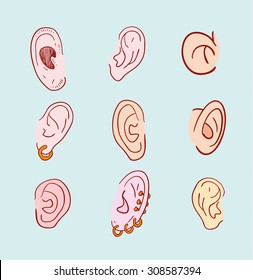  ears set with pierced. vector icon illustration.