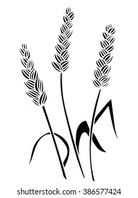 Ears of Wheat, Barley or Rye. Black and white vector image.  Agricultural and bakery industry illustration.