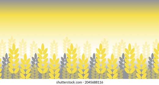 Ears of wheat, barley, rye. Design of growing grain crops in the fields. Yellow and gray trending colors 2021. Vector.
