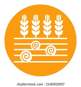 Weizen-, Gerste- oder Roggenähren auf Feld und runde Heuballen flach glyph Symbol. Agrarzeichen. Graph Symbol für Ihr Web-Site-Design, Logo, App, UI. Vektorgrafik, EPS10.