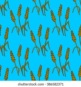 Ears of Wheat, Barley or Rye vector pattern. Agricultural and bakery industry seamless background. Illustration of growing cereal field