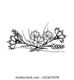 Ears of wheat and cornflowers. Bouquet. Vector illustration.