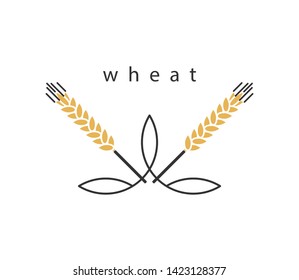 Ears of wheat. Design element for bakery, brewing, wheat products. Linear icon, symbol, sign, logo.