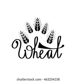 Ears of Wheat hand draw illustration. Wheat lettering. Can use for bread packaging, beer labels, packages of flour etc.