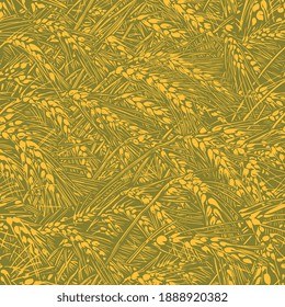 Ears of wheat. Hand drawn engraving. Editable vector vintage illustration. Seamless wallpaper pattern. 8 EPS