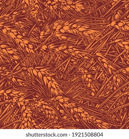 Ears of wheat. Hand drawn engraving. Editable vector vintage illustration. Seamless wallpaper pattern. 8 EPS