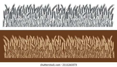 Ears of wheat horizontal seamless pattern. Sketch vector illustration