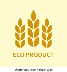 Ears of Wheat icon. Eco product label or emblem with wheat grains. Agriculture and harvesting concept. Vector illustration.
