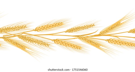 Ears of wheat landscape border seamless pattern for banners. Stock vector illustration