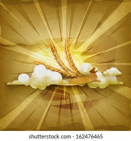 Ears of wheat, old style vector background