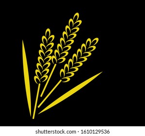 Ears of wheat on a black background. Vector illustration.