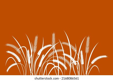 Ears of wheat on a brown background. Horizontal pattern. Two color vector illustration