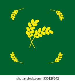 Ears of wheat on a green background. Vector illustration.