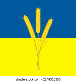 Ears of wheat on Ukrainian national flag. Vector illustration.