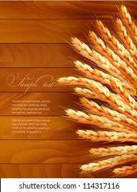 Ears of wheat on wooden background. Vector illustration.