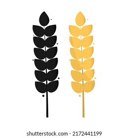 Ears of Wheat plant spikelets, Barley or Rye vector visual graphic icons, ideal for bread packaging, beer labels etc. Cartoon Flat Vector illustration isolated on white background.