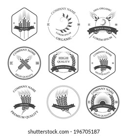 Ears of wheat and rye set labels, badges and design elements. Vector