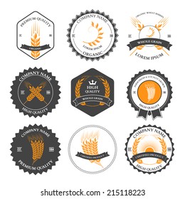 Ears of wheat and rye set labels, badges and design elements. Vector illustration
