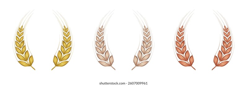 Ears of wheat symbols. Wheat silhouettes.
Wheat vector icons. gold, yellow