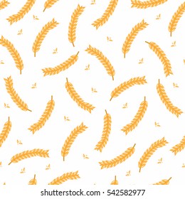 Ears Of Wheat. Vector Seamless Pattern Illustration. Hand Drawn Bakery Background. Malt Beer Pattern. Culinary Wallpaper, Wrapper, Paper, Menu, Seamless  Cover For Labels