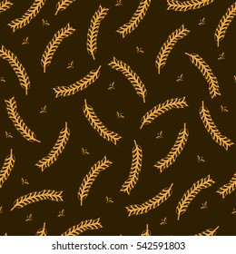 Ears of wheat. Vector seamless pattern illustration. Hand drawn bakery background. Malt beer pattern. Culinary wallpaper, wrapper, paper, menu, seamless  cover for labels
