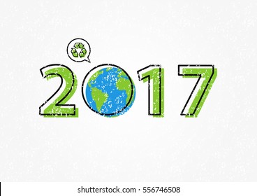Earth 2017 with recycle sign vector illustration. New year 2017 ecological concept.
