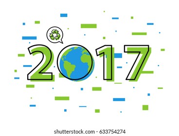 Earth 2017 with recycle sign vector illustration. New year 2017 ecological concept with colorful elements.
