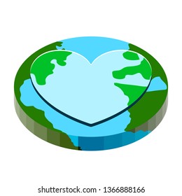Earth with a 3d flat shape and a heart icon. Vector illustration design