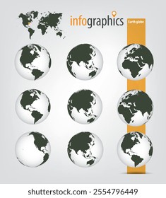 Earth 3D globe. World map. All continents