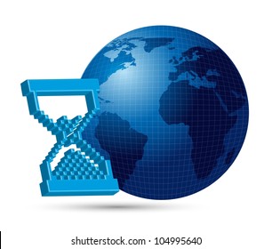earth with 3d hourglass with shadow. vector illustration