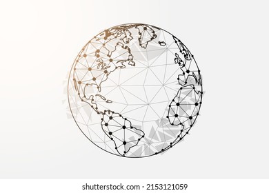 Earth 3d low poly symbol with connected dots. Planet, universe, space design vector illustration. World map polygonal wireframe