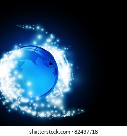 earth with abstract digital lights over blue