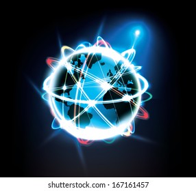 Earth with abstract swooshes of energy. Vector image.