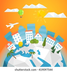 The Earth with abstract World map. Infographic template